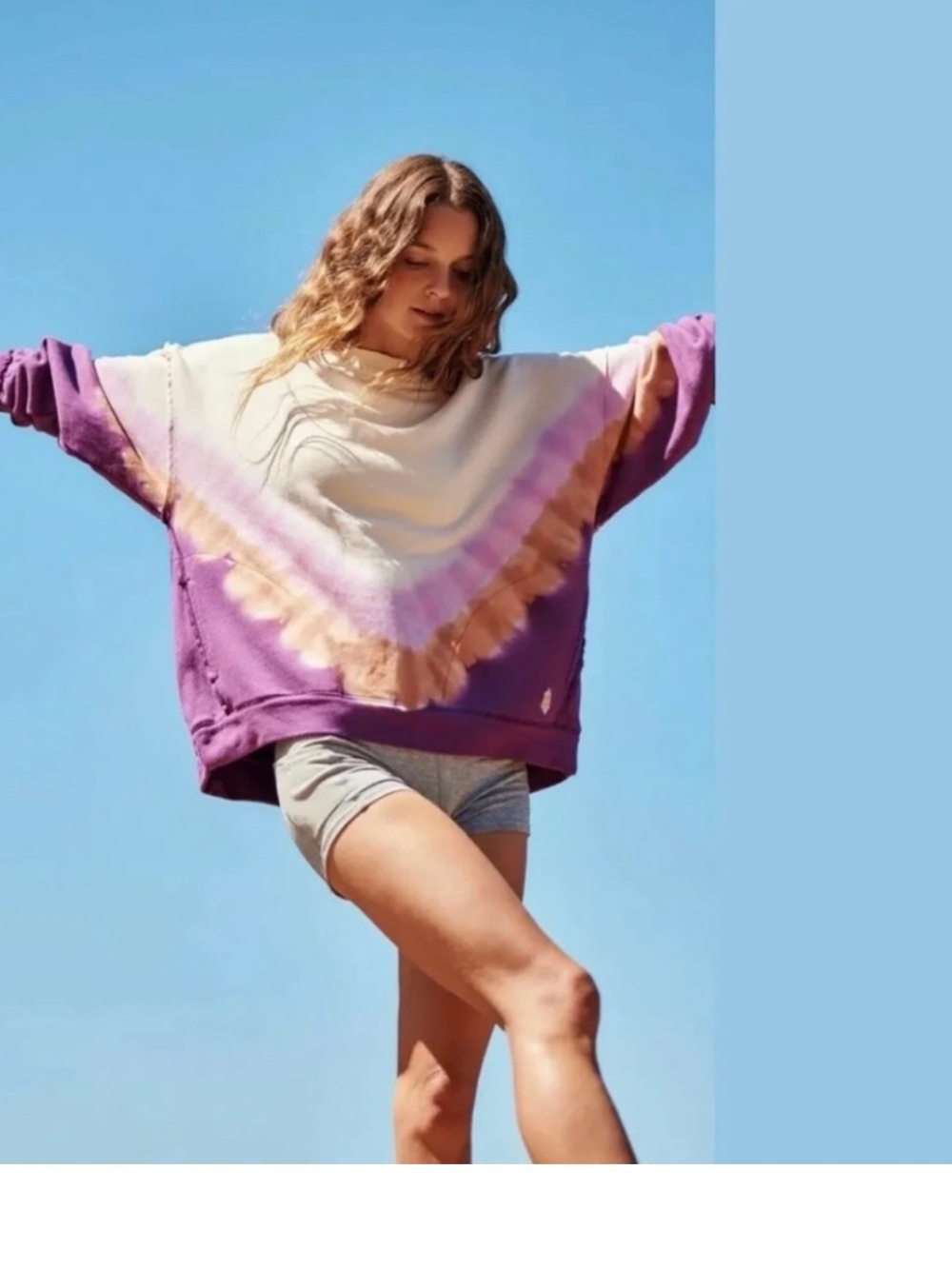 Free People Tie-Dye Crewneck Sweatshirt - Purple & Cream - Picture 3 of 8